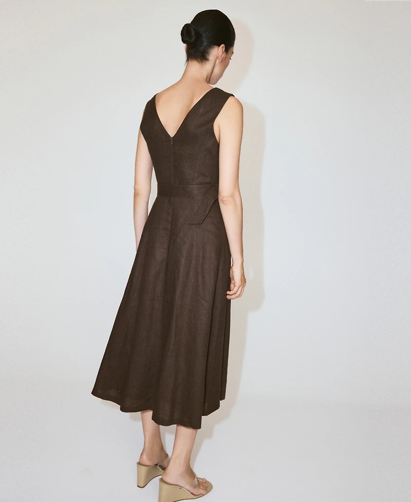 Mango Women's Belt Linen Midi-Dress