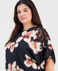 Democracy Plus Inset Lace Dolman Floral Blouse