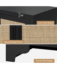 gaomon 62 Inches Rattan Sideboard Buffet Cabinet, 4-Door Kitchen Storage Cabinet with Shelves