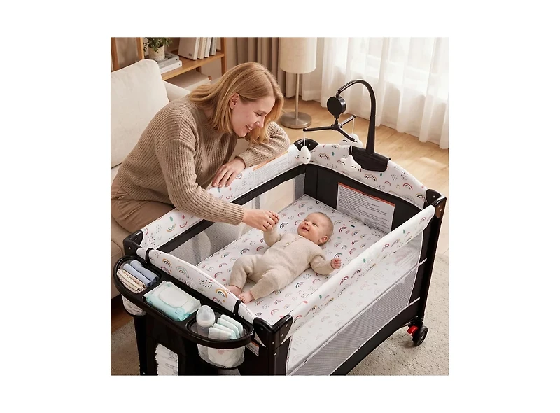 Kinder King Baby 4-in-1 Portable Playard with Bassinet, Changing Table and Storage