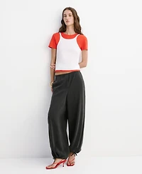 Mango Women's Elastic Waistband Baggy Pants