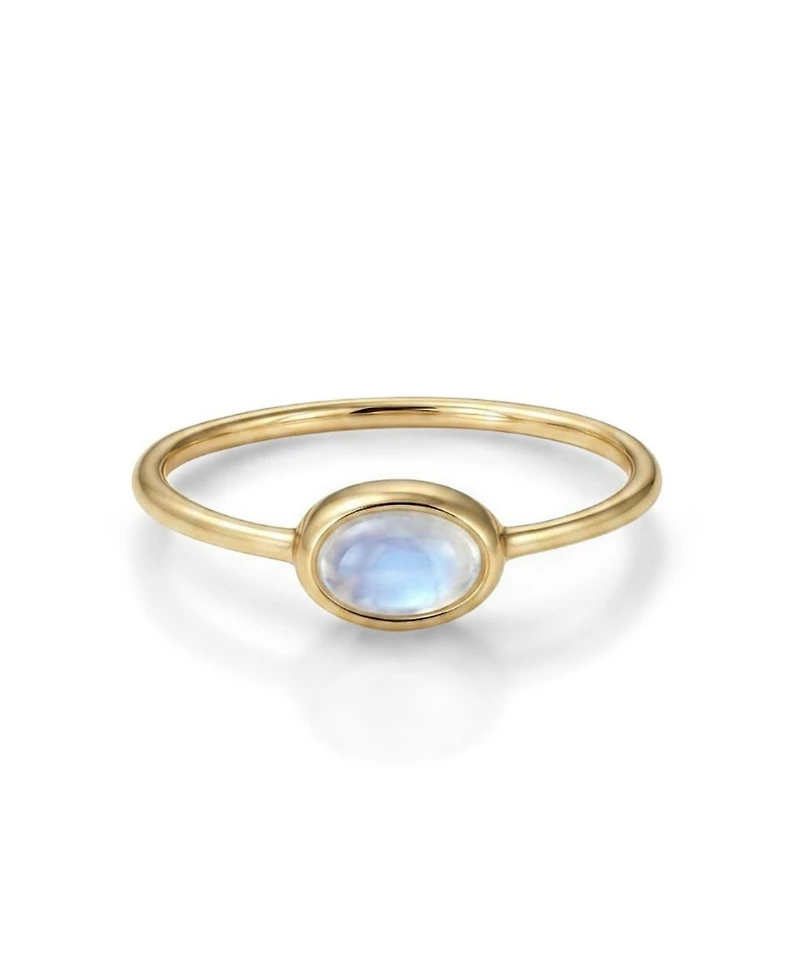 Adornia Fine 14k Gold Plated Mini Sideways Moonstone Ring