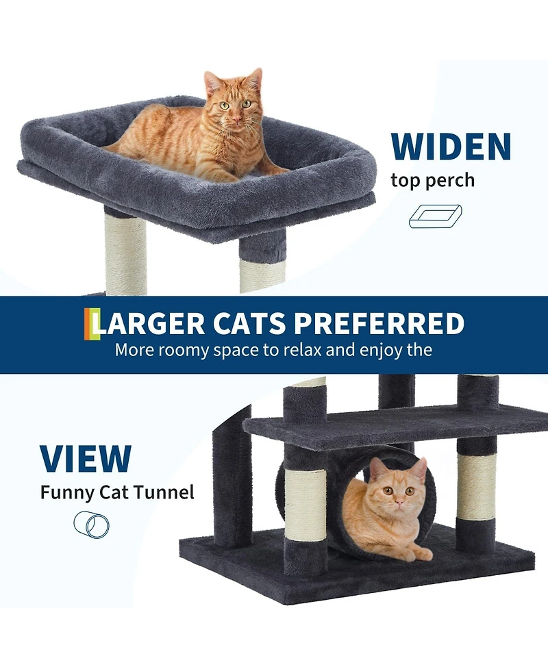homfan 74" Cat Tree for Large Cats, Tall Tower with 11 Scratching Posts, Hammock, Top Perch, Toy Balls, Condo, Heavy Duty House Adult Big Cats