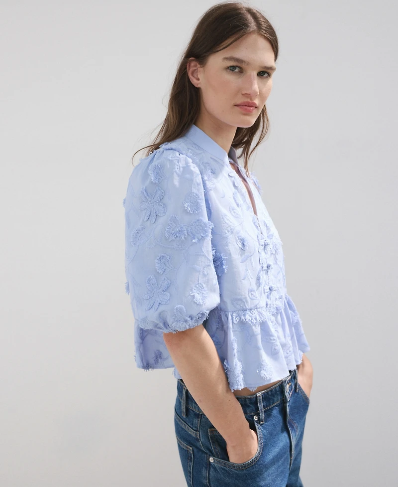 Mango Women's Embroidered Puff-Sleeve Blouse