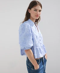 Mango Women's Embroidered Puff-Sleeve Blouse