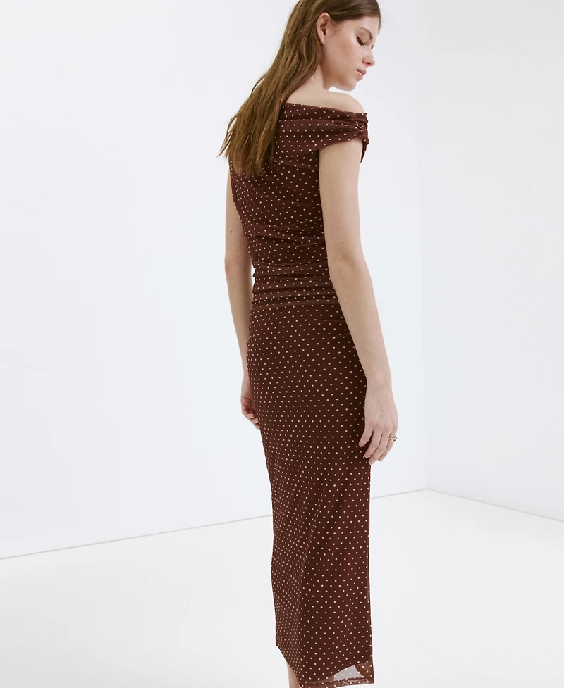 Mango Women's Fitted Polka-Dot Midi Dress