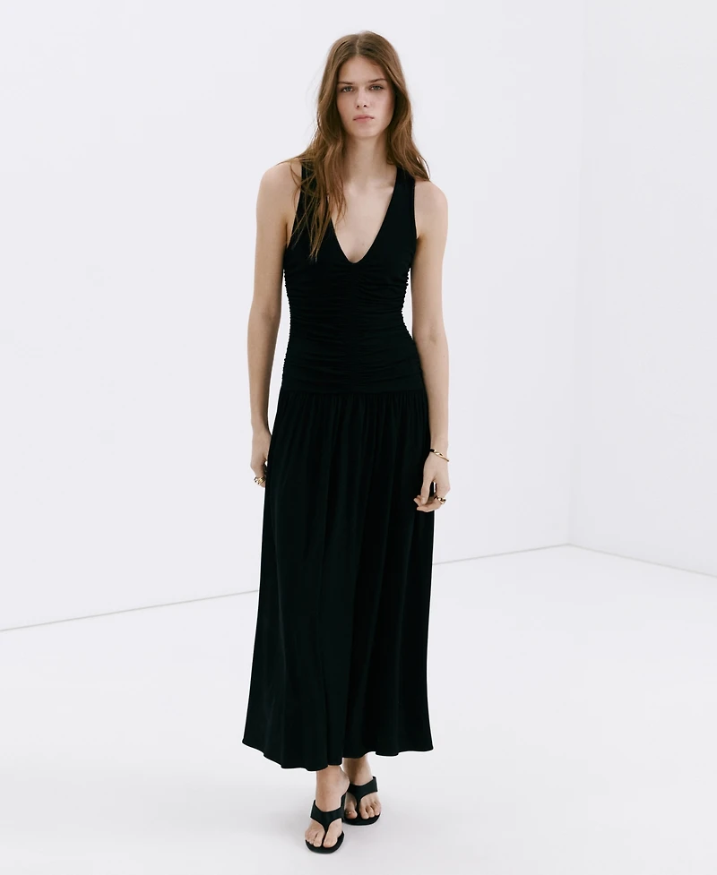 Mango Women's Shirred Long Dress