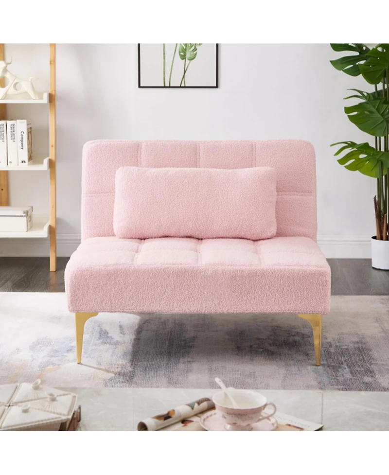 Rainsken Convertible Sofa Bed Futon With Gold Metal Legs Teddy Fabric