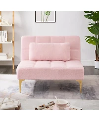 Rainsken Convertible Sofa Bed Futon With Gold Metal Legs Teddy Fabric