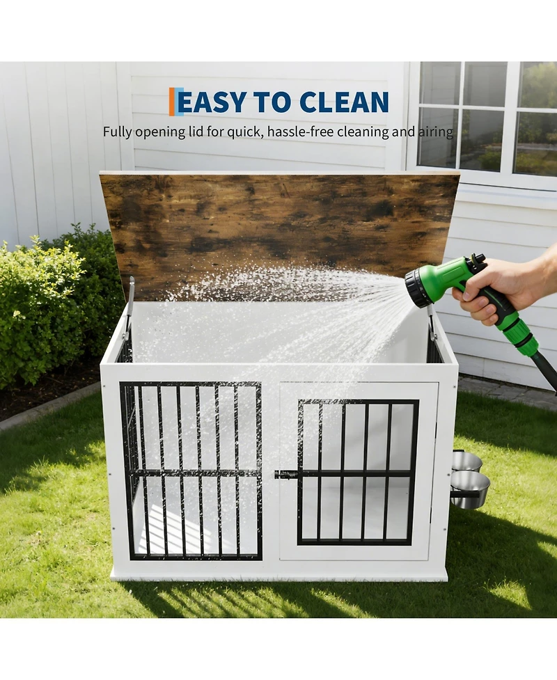 homfan Heavy Duty Wooden Dog Crate, 39.7" Kennel, Liftable Top, Decorative Cage House, End Table and Tv Stand for Large, Medium.
