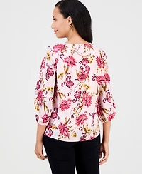 Jm Collection Women's Garden Floral V-Neck 3/4-Sleeve Top, Macy's Exclusive