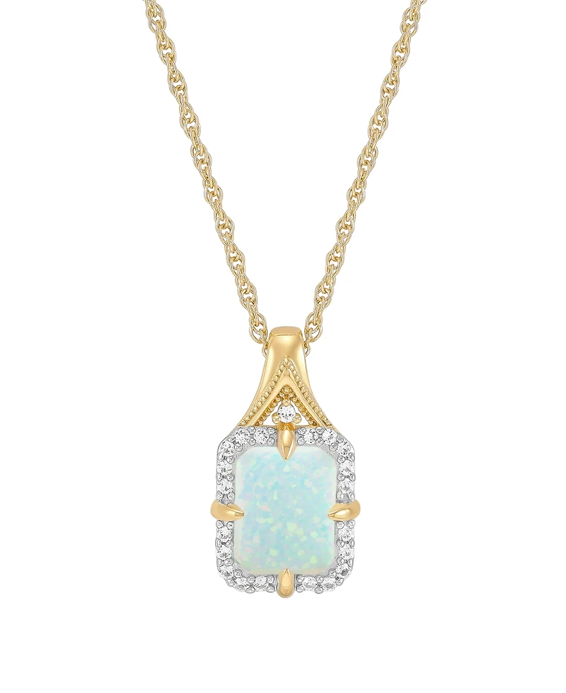 Macy's Lab-Grown Opal (9/10 ct. t.w.) & Lab-Grown White Sapphire (1/6 ct. t.w.) Pendant Necklace in 14k Yellow Gold-Plated Sterling Silver