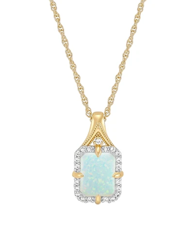 Macy's Lab-Grown Opal (9/10 ct. t.w.) & Lab-Grown White Sapphire (1/6 ct. t.w.) Pendant Necklace in 14k Yellow Gold-Plated Sterling Silver