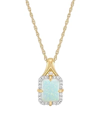 Macy's Lab-Grown Opal (9/10 ct. t.w.) & Lab-Grown White Sapphire (1/6 ct. t.w.) Pendant Necklace in 14k Yellow Gold-Plated Sterling Silver
