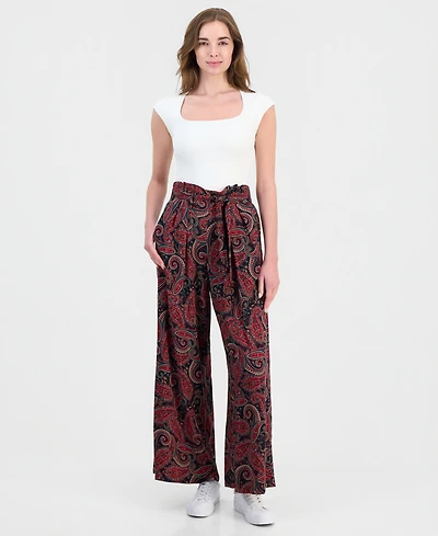 Nautica Women's Paperbag-Waist Paisley Pants
