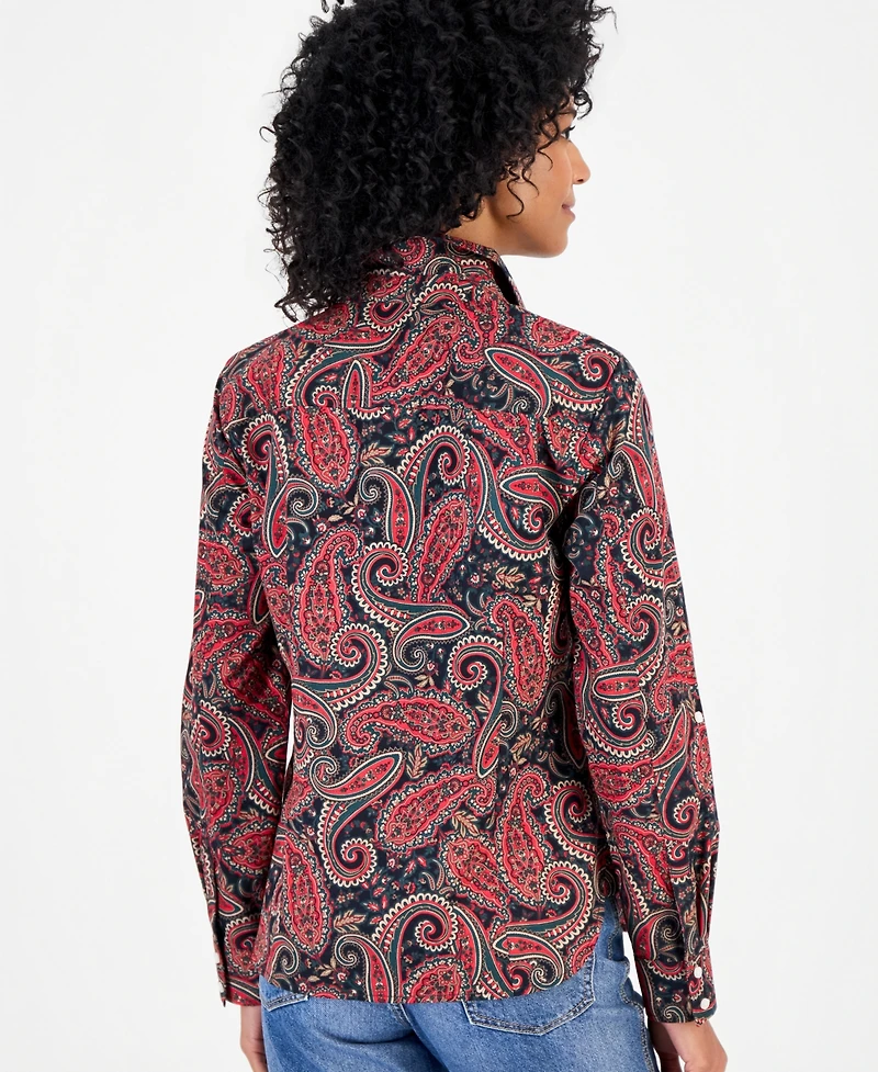 Nautica Women's Cotton Paisley Roll-Tab Shirt