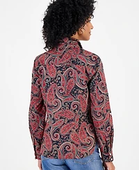 Nautica Women's Cotton Paisley Roll-Tab Shirt