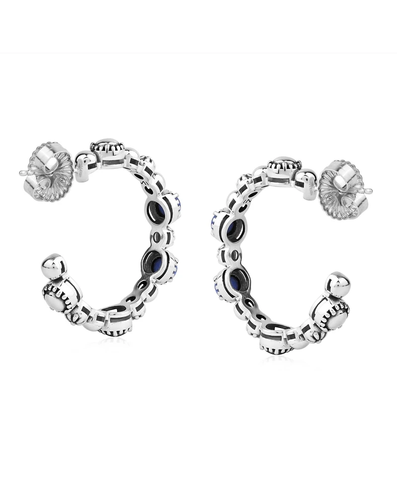 American West Jewelry Sterling Silver Lapis 1 Inch Concha Hoop Earrings