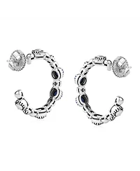 American West Jewelry Sterling Silver Lapis 1 Inch Concha Hoop Earrings