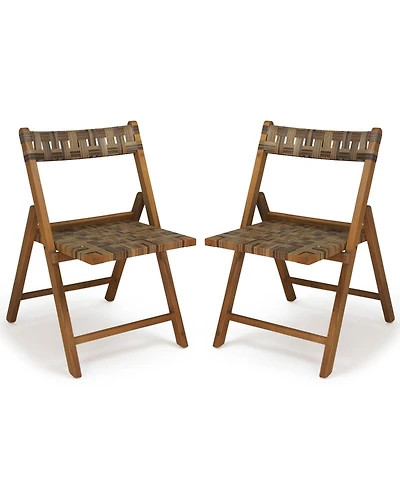 Gymax Teak Wood Folding Chairs Set of 2 400 Lbs Outdoor Seating with110-Degree Contoured Back
