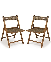 Gymax Teak Wood Folding Chairs Set of 2 400 Lbs Outdoor Seating with110-Degree Contoured Back