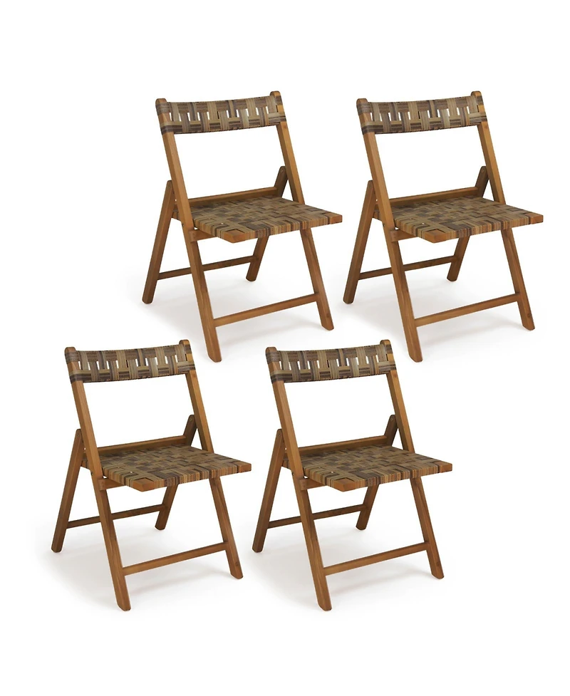 Gymax Teak Wood Folding Chairs Set of 4 400 Lbs Outdoor Seating with 110-Degree Contoured Back