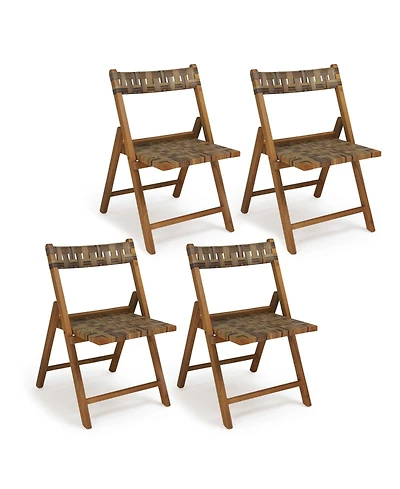 Gymax Teak Wood Folding Chairs Set of 4 400 Lbs Outdoor Seating with 110-Degree Contoured Back