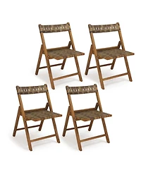 Gymax Teak Wood Folding Chairs Set of 4 400 Lbs Outdoor Seating with 110-Degree Contoured Back