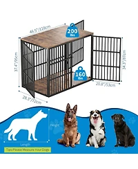 homfan Dog Crate Furniture 47 Inch Metal and Wood Indoor Kennel with 3 Lockable Doors for Medium and Large Dogs