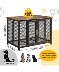 homfan Flip Top Dog Crate Furniture, 47 Inch Heavy Duty Metal Dog Cage End Table with 2 Doors and Latches for Large Medium Small Dogs