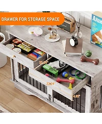 homfan Dog Crate Furniture, Dog Kennel with Storage Drawers and Sliding Barn Door, with Detachable Divider, Dog Cage End Table for 2 Medium Dogs