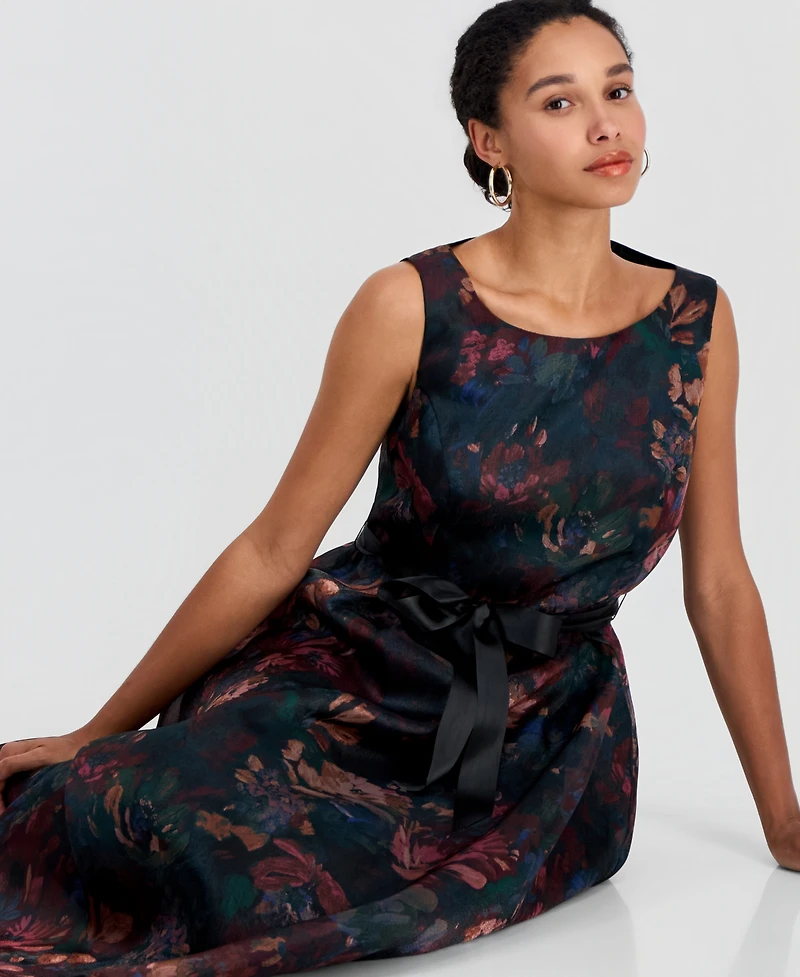 Connected Women's Floral-Print A-Line Midi Organza Dress