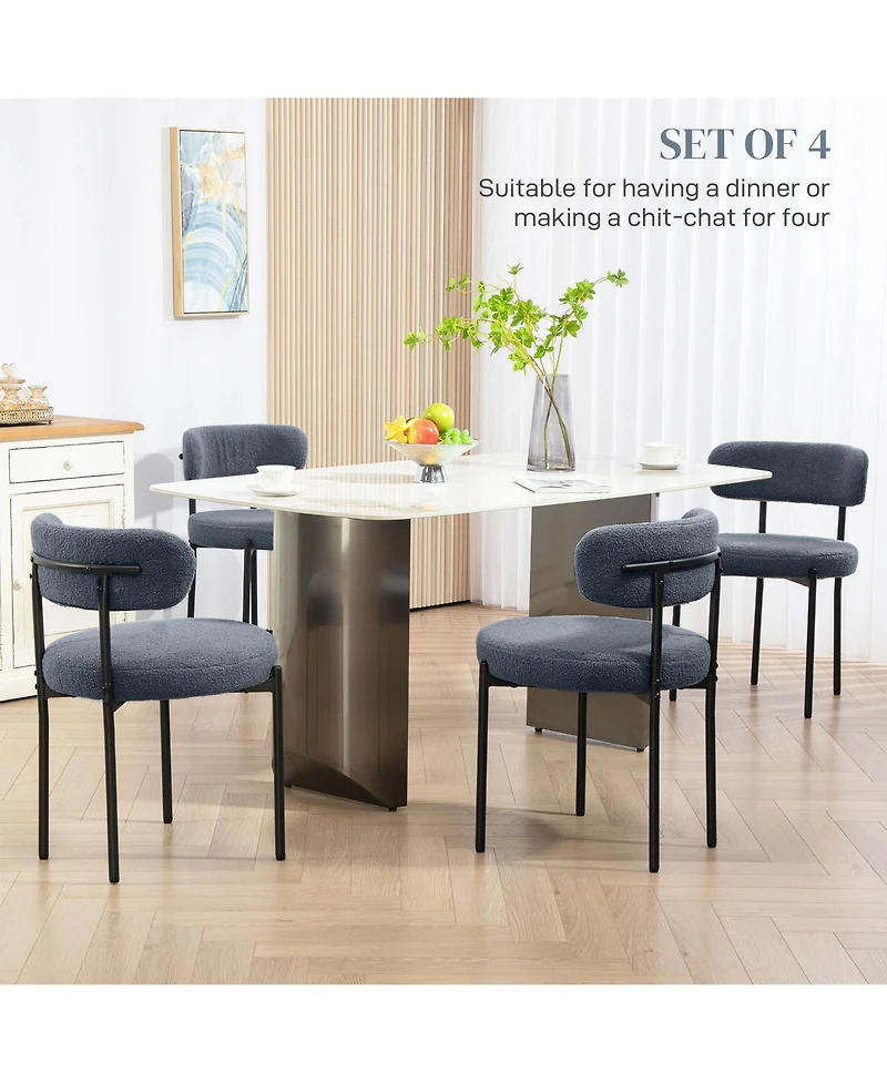 Homcom Boucle Dining Chairs with Curved Backrest, Kitchen Chairs