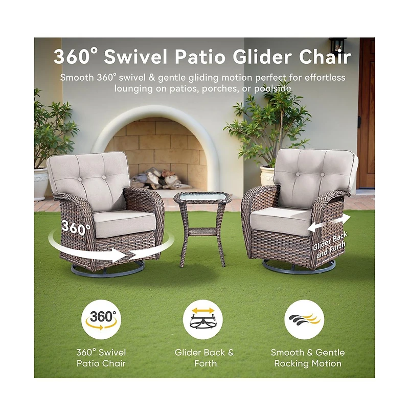 Pocassy 8 Piece High Back Outdoor Furniture with 5-inch Thick Cushion, Patio Set 30" Square Fire Pit Table and Swivel Chairs