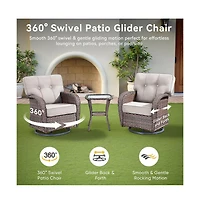 Pocassy 8 Piece High Back Outdoor Furniture with 5-inch Thick Cushion, Patio Set 30" Square Fire Pit Table and Swivel Chairs