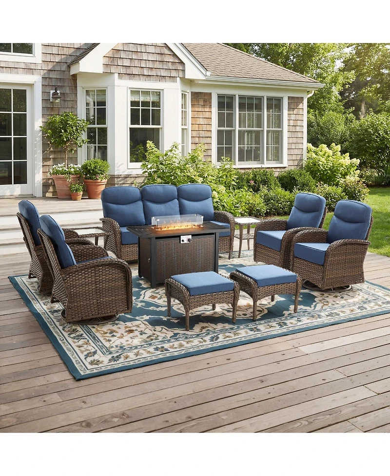 Pocassy Patio Furniture Set with 6-Inch Thick Cushions, Outdoor Couch and Swivel Rocker Chairs, Wicker Conversation for Porch Deck