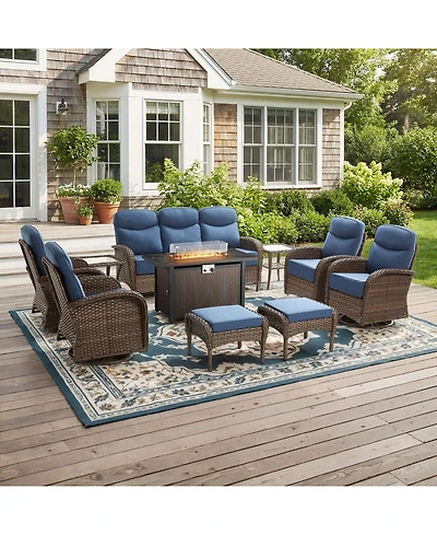 Pocassy Patio Furniture Set with 6-Inch Thick Cushions, Outdoor Couch and Swivel Rocker Chairs, Wicker Conversation for Porch Deck