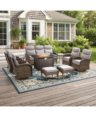 Pocassy Patio Furniture Set with 6-Inch Thick Cushions, Outdoor Couch and Swivel Rocker Chairs, Wicker Conversation for Porch Deck
