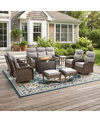 Pocassy Patio Furniture Set with 6-Inch Thick Cushions, Outdoor Couch and Swivel Rocker Chairs, Wicker Conversation for Porch Deck