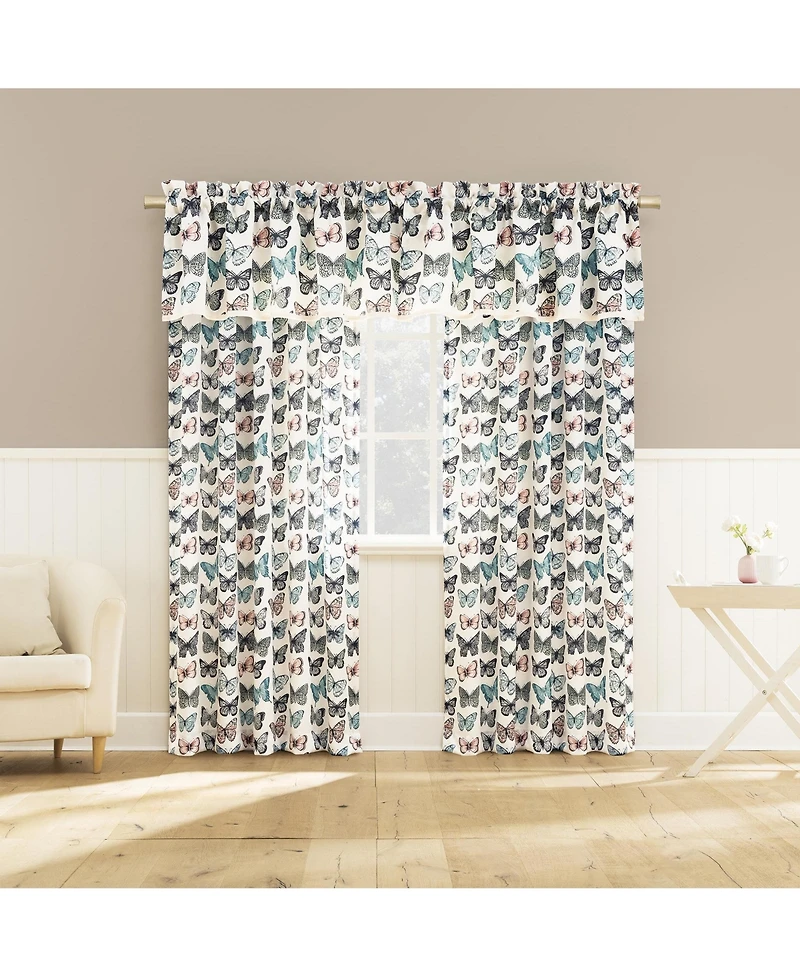 Marepesia Butterfly Print Embroidered Trim Semi-Sheer Rod Pocket Curtain Valance
