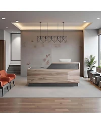 Logicfox Reception Desk with Drawer Cabinet Computer Workstation for Checkout, Lobby