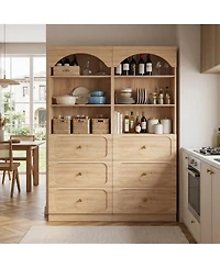 Aheaplus 2Piece Wooden Pantry Storage Cabinets with 3-Tier Open Shelves