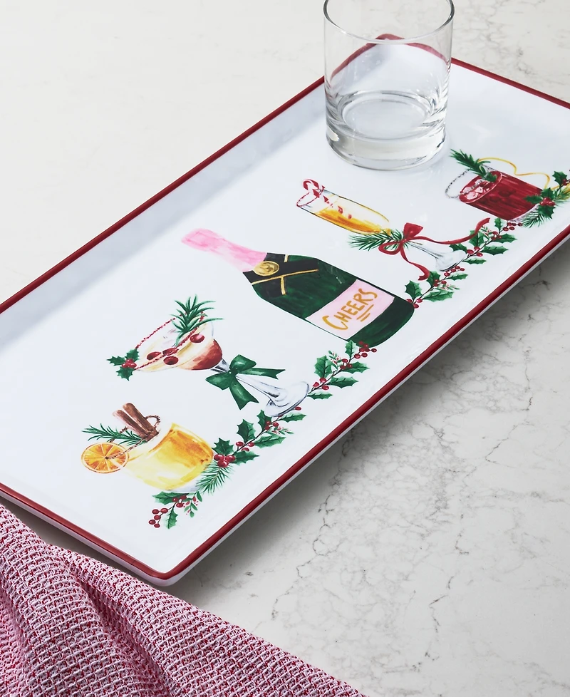 Tinsel And Frost Melamine Cocktail-Print Tray, Set of 2