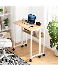 homfan 31.5" Folding Rolling Desk with Storage Shelf, Small Space Computer Table with Wheels, Foldable Workstation for Home Office and Study