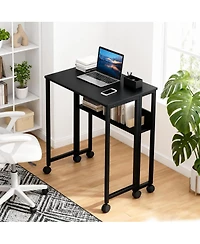 homfan 31.5" Folding Rolling Desk with Storage Shelf, Small Space Computer Table Wheels, Foldable Workstation for Home Office and Study