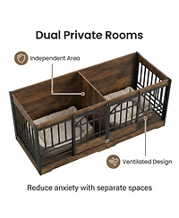 homfan Double Dog Crate Furniture for Breeds, 78" Extra Large Heavy Duty Wooden Kennel Table and Tv Stand.