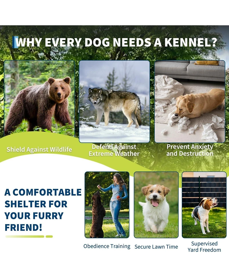 homfan Large Outdoor Kennel with Roof, Heavy Duty Steel Fence for Yard, Farm and Camping