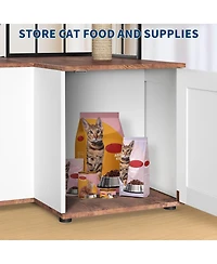 homfan Multi-Level Wooden Crate with Storage Tall House with Hidden Litter Box, Scratching Post, Play Area, L-Shaped Design, Easy Clean Indoor Kennel.