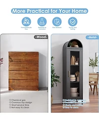 Boyel Living 63" Metal Arched Bookcase with Glass Doors, Tall Display Storage Cabinet with Shelves for Living Room