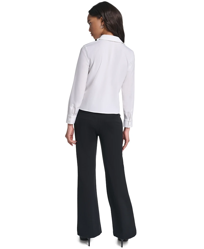 Karl Lagerfeld Paris Petite Collared Button-Front Blouse